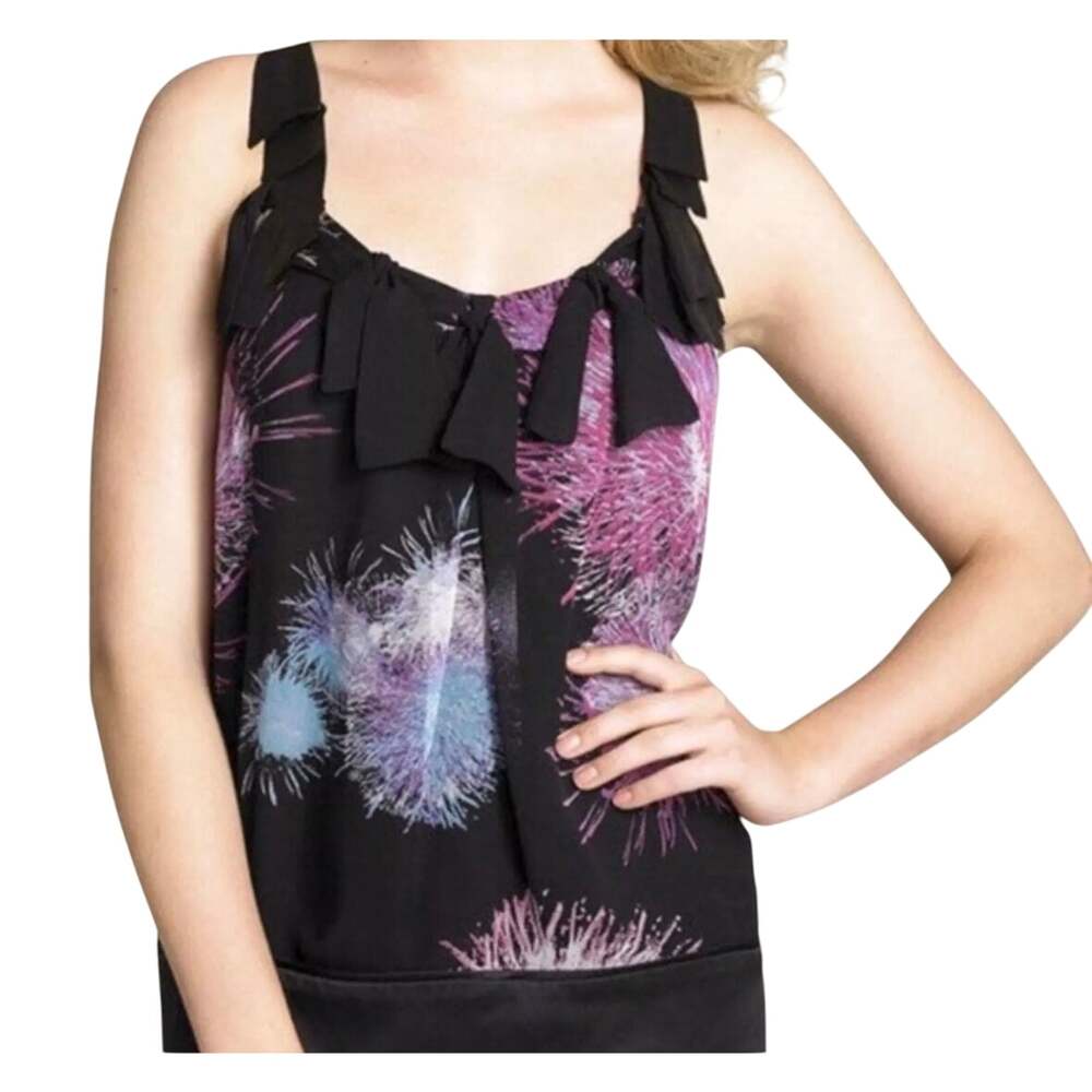 Diane Von Furstenberg DVF Silk Black Fireworks Racerback Tank 6